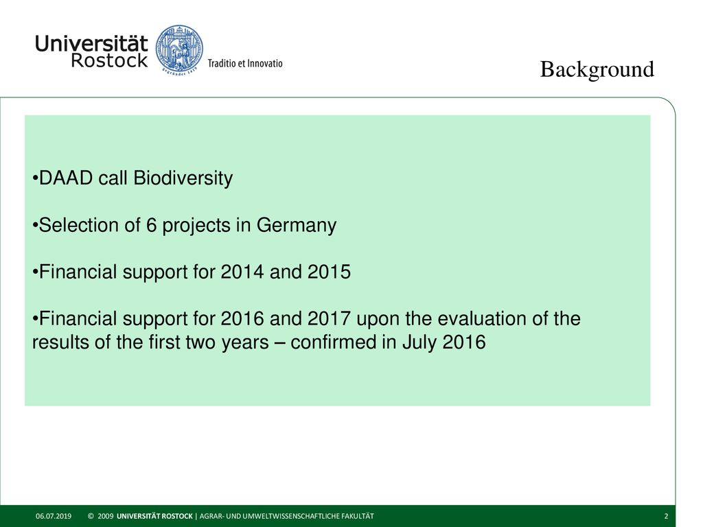 Background DAAD call Biodiversity Selection of 6 projects in Germany