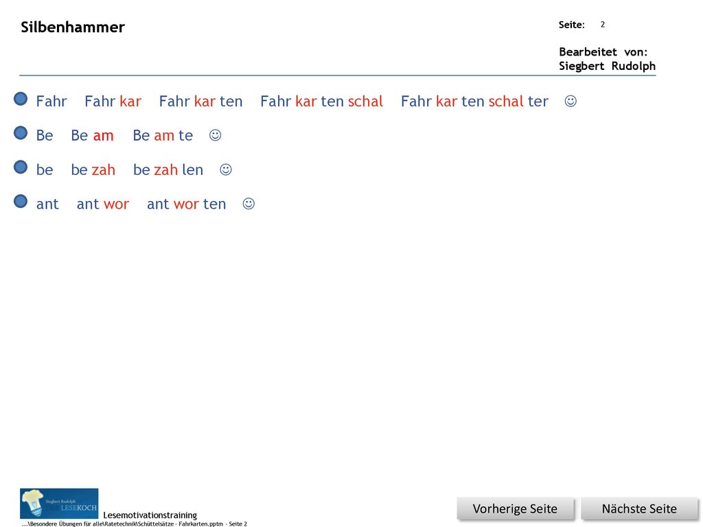 Silbenhammer Fahr Fahr kar Fahr kar ten Fahr kar ten schal Fahr kar