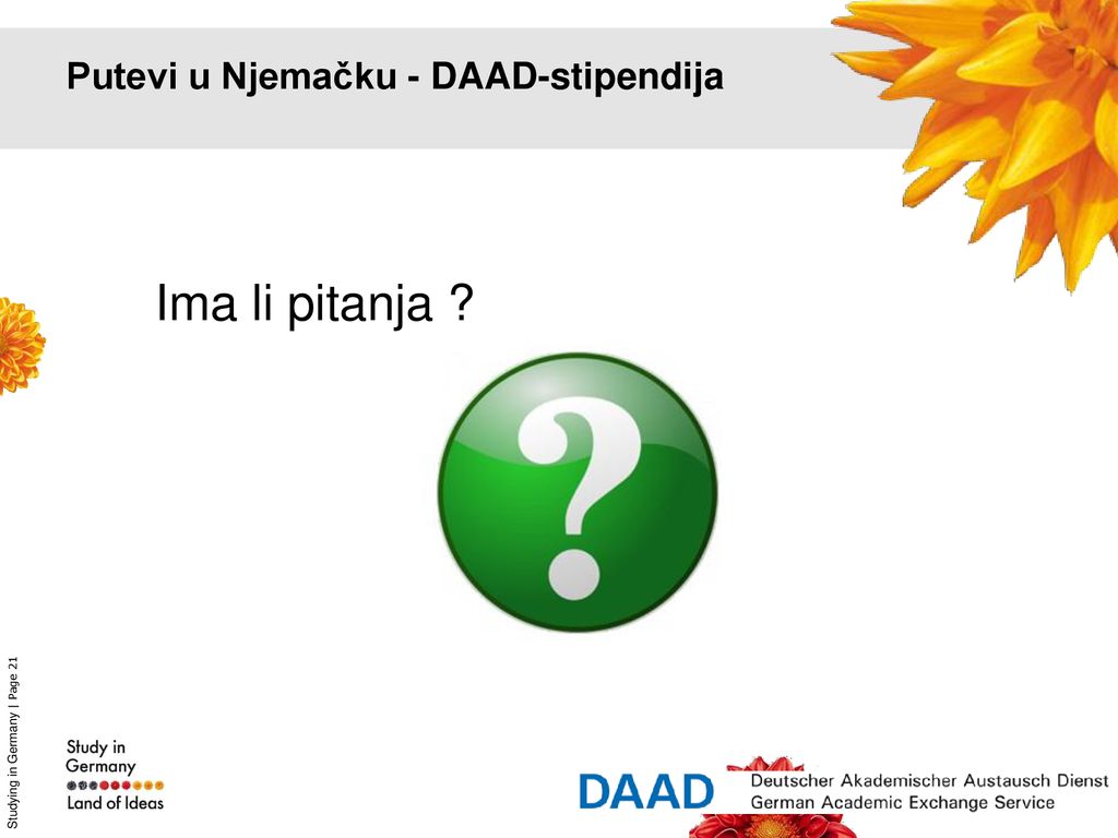 Ima li pitanja Putevi u Njemačku - DAAD-stipendija