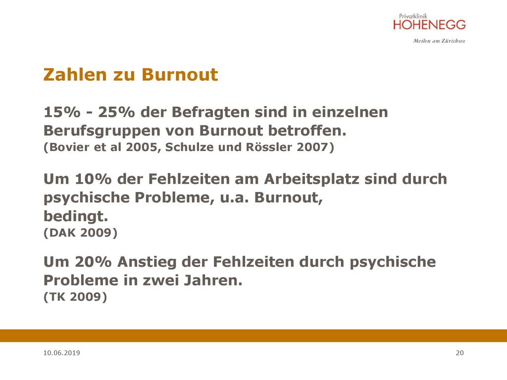 Zahlen zu Burnout 15% - 25% der Befragten sind in einzelnen