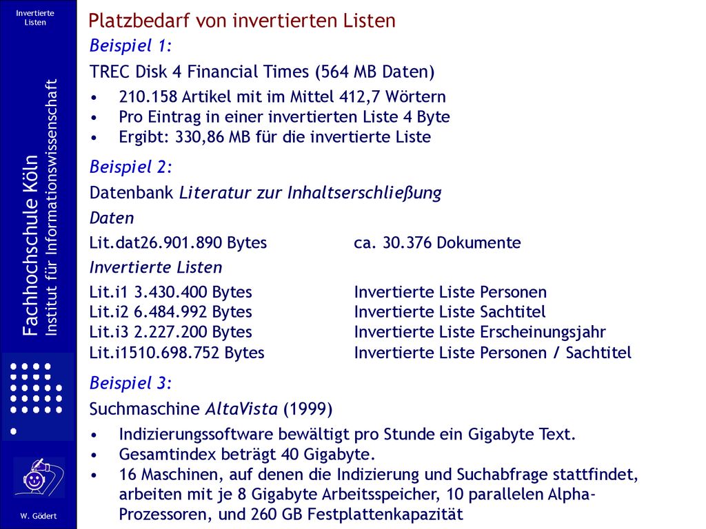 Platzbedarf von invertierten Listen