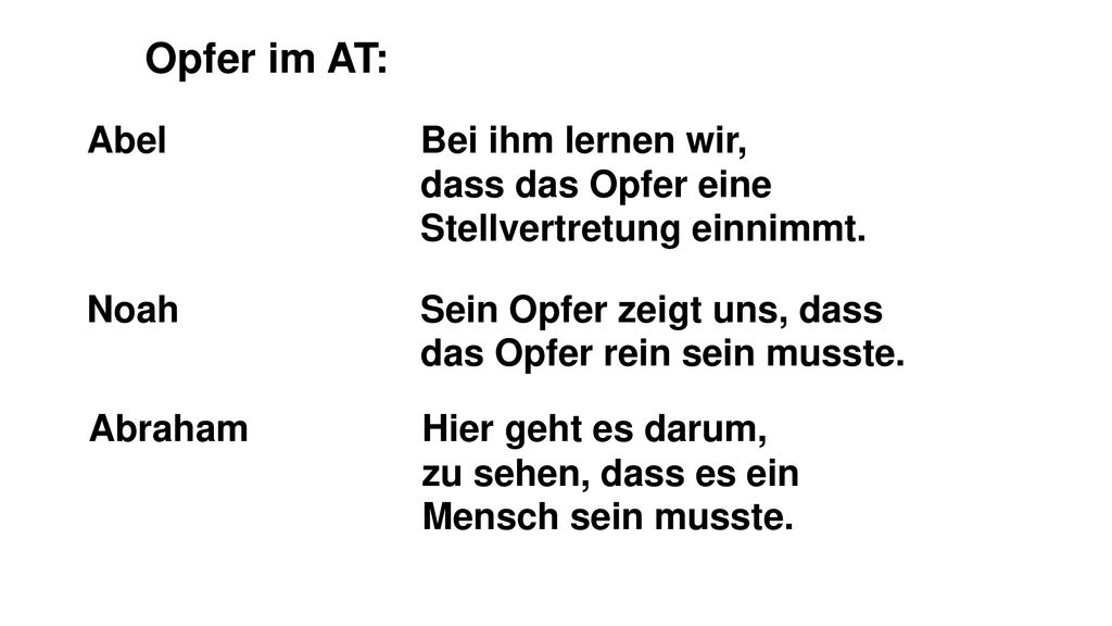 Opfer im AT: Abel Bei ihm lernen wir, dass das Opfer eine