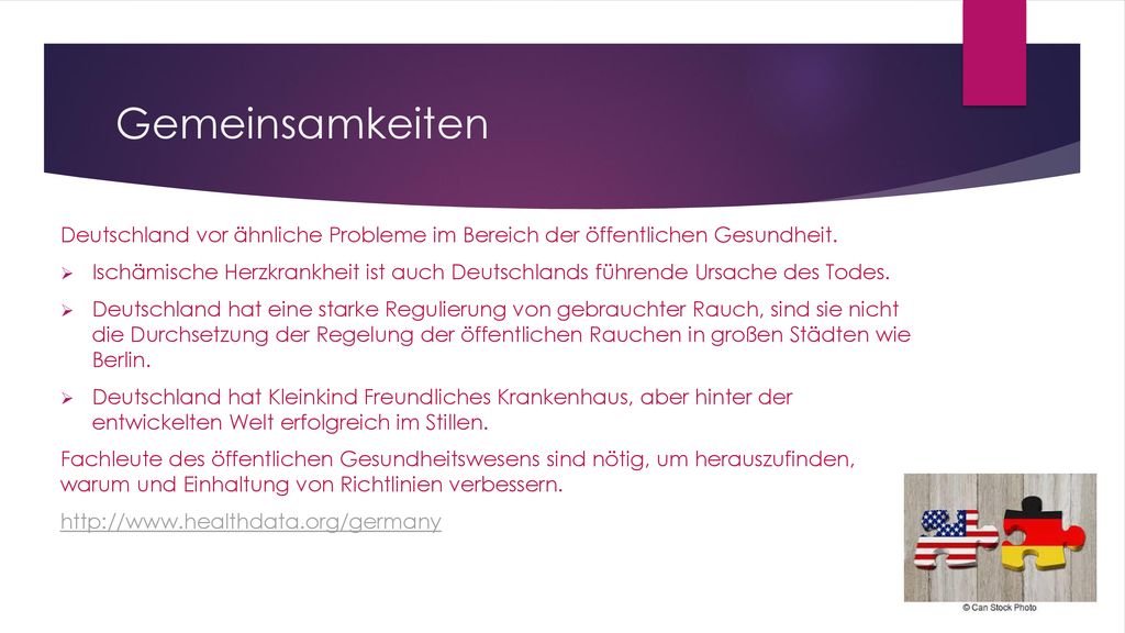 Gemeinsamkeiten Deutschland vor ähnliche Probleme im Bereich der öffentlichen Gesundheit.