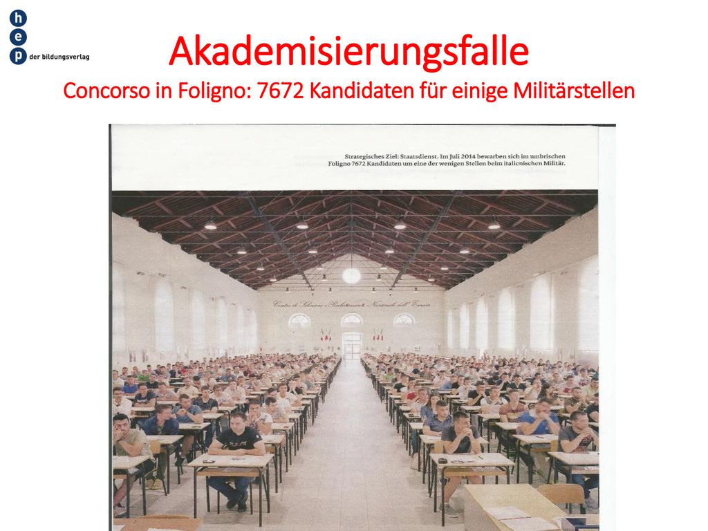Akademisierungsfalle Concorso in Foligno: 7672 Kandidaten für einige Militärstellen