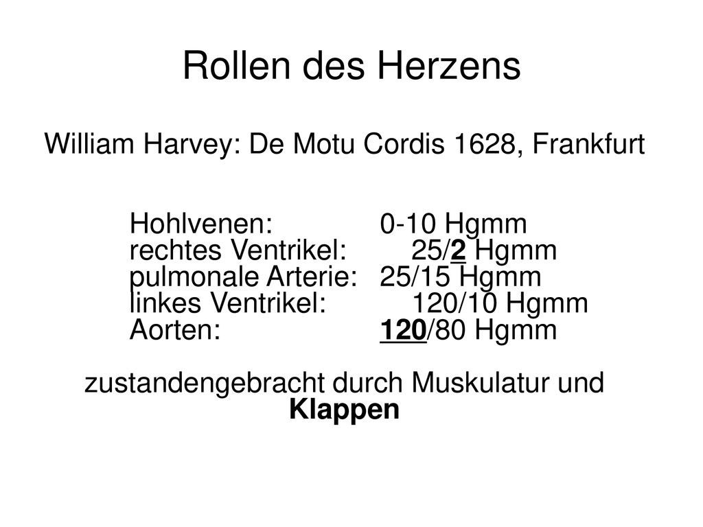 Rollen des Herzens William Harvey: De Motu Cordis 1628, Frankfurt