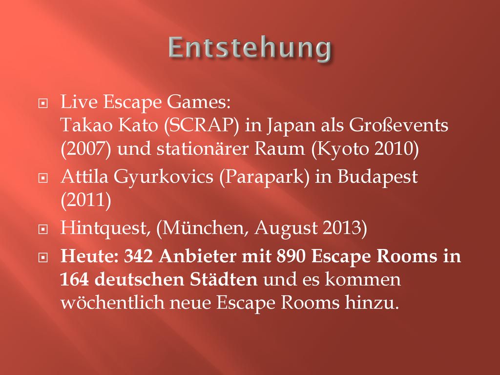 Entstehung Live Escape Games: Takao Kato (SCRAP) in Japan als Großevents (2007) und stationärer Raum (Kyoto 2010)