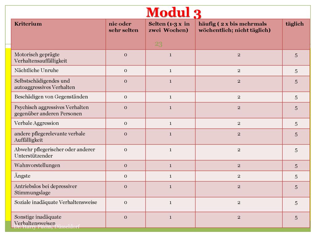 Modul 3 Kriterium nie oder sehr selten Selten (1-3 x in zwei Wochen)