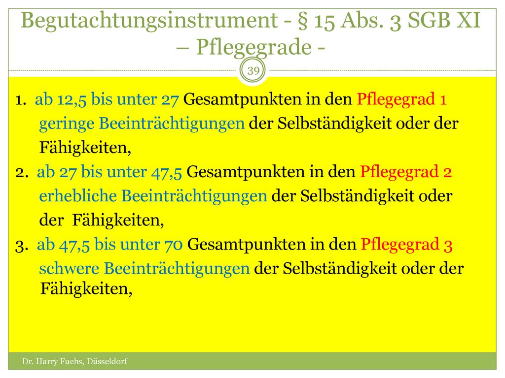 Begutachtungsinstrument - § 15 Abs. 3 SGB XI – Pflegegrade -