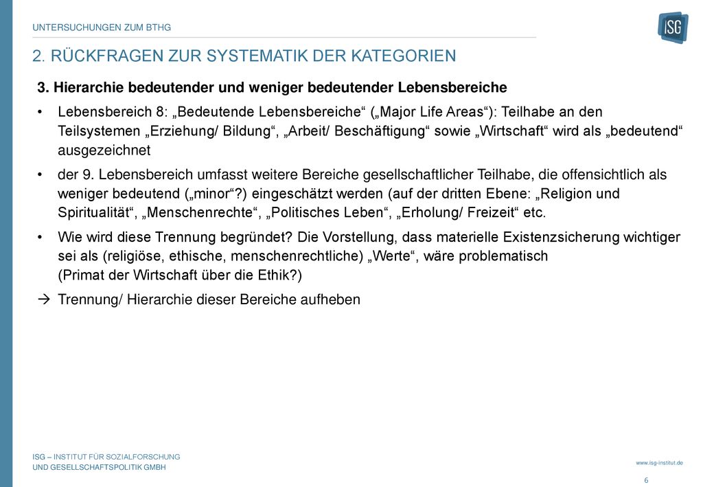 2. Rückfragen zur Systematik der Kategorien