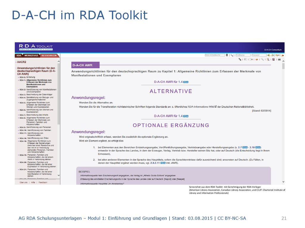D-A-CH im RDA Toolkit Und schließlich ein Beispiel aus den D-A-CH