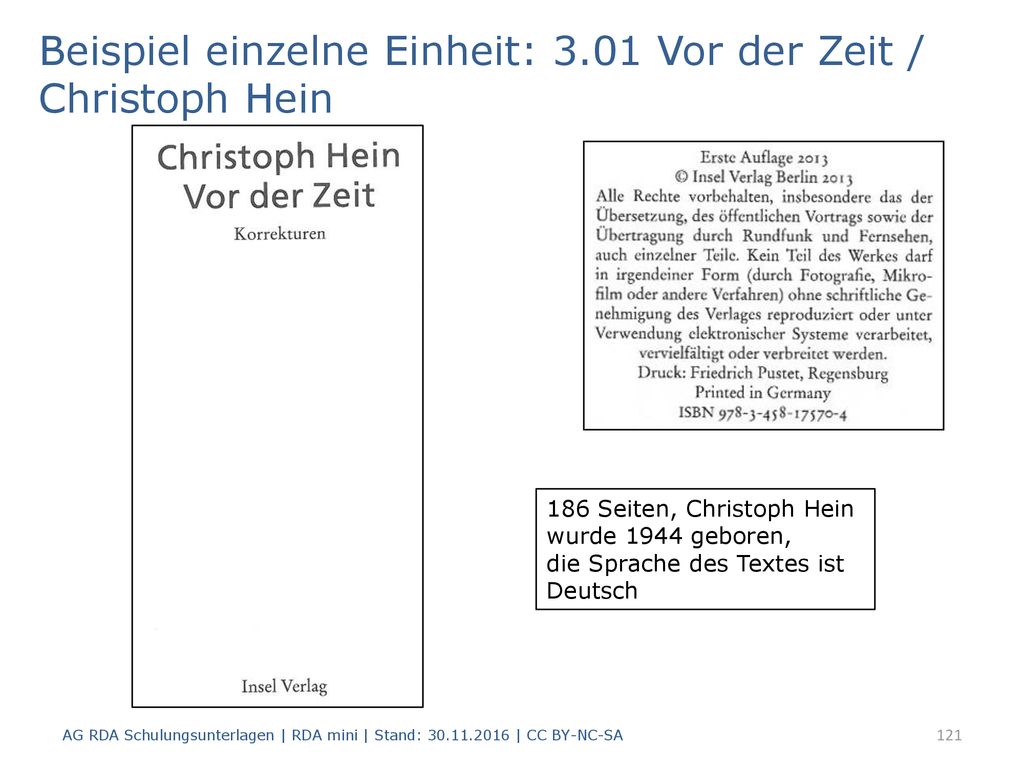 Beispiel einzelne Einheit: 3.01 Vor der Zeit / Christoph Hein