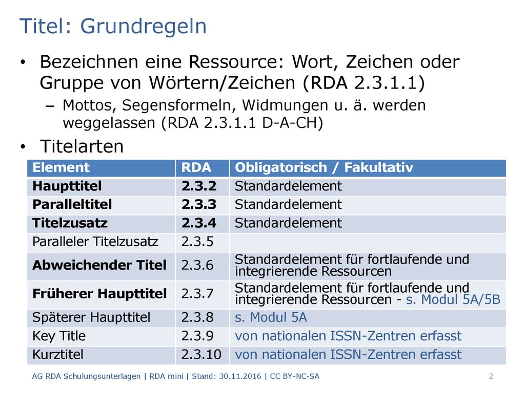 Titel: Grundregeln Bezeichnen eine Ressource: Wort, Zeichen oder Gruppe von Wörtern/Zeichen (RDA )
