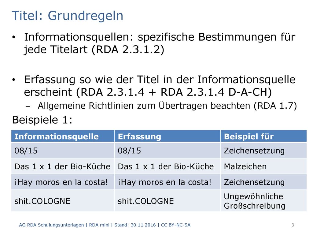Titel: Grundregeln Informationsquellen: spezifische Bestimmungen für jede Titelart (RDA )