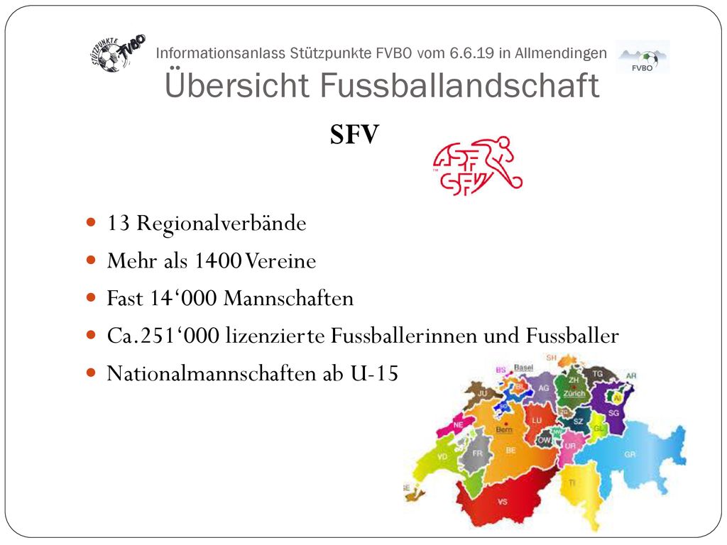 SFV 13 Regionalverbände Mehr als 1400 Vereine Fast 14‘000 Mannschaften