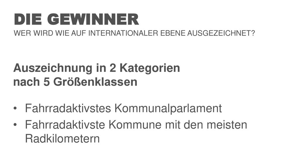 Die Gewinner Auszeichnung in 2 Kategorien nach 5 Größenklassen