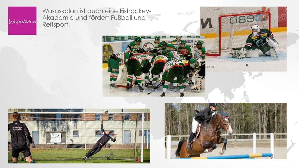 Wasaskolan ist auch eine Eishockey-Akademie und fördert Fußball und Reitsport.