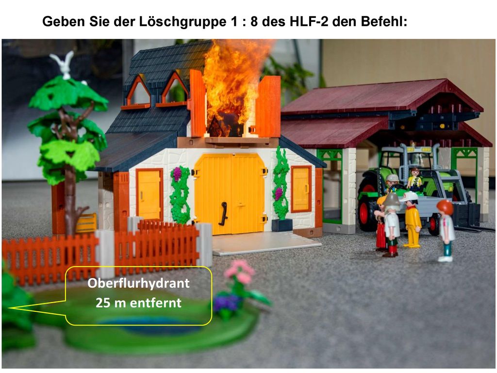 Geben Sie der Löschgruppe 1 : 8 des HLF-2 den Befehl: