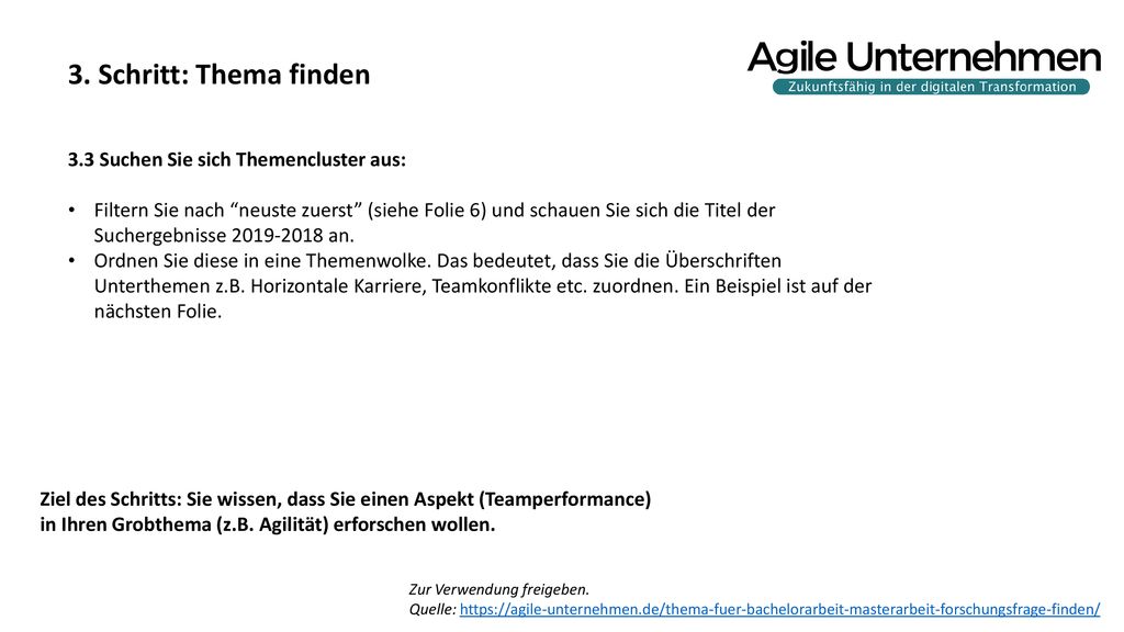 3. Schritt: Thema finden 3.3 Suchen Sie sich Themencluster aus: