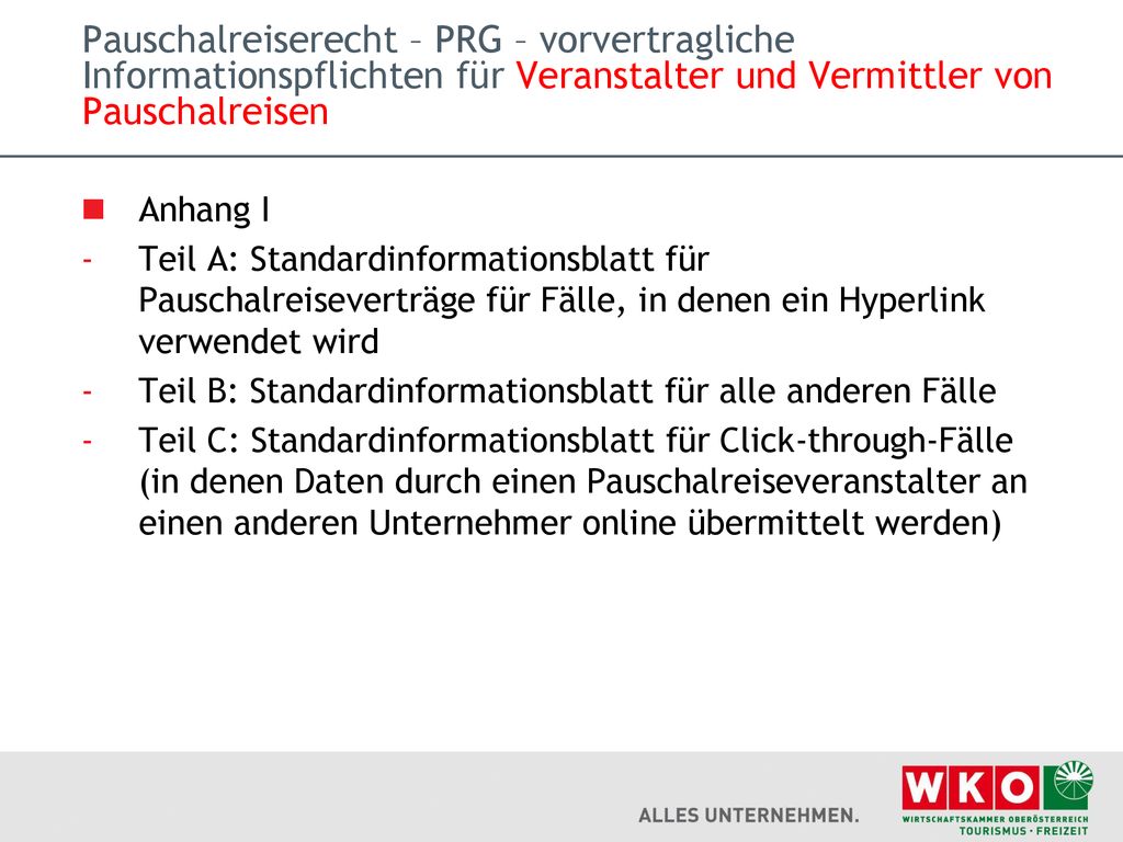 Pauschalreiserecht – PRG – vorvertragliche Informationspflichten für Veranstalter und Vermittler von Pauschalreisen