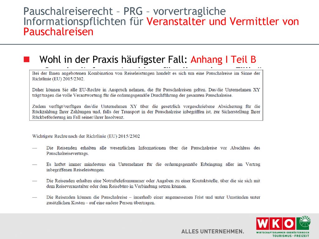 Pauschalreiserecht – PRG – vorvertragliche Informationspflichten für Veranstalter und Vermittler von Pauschalreisen