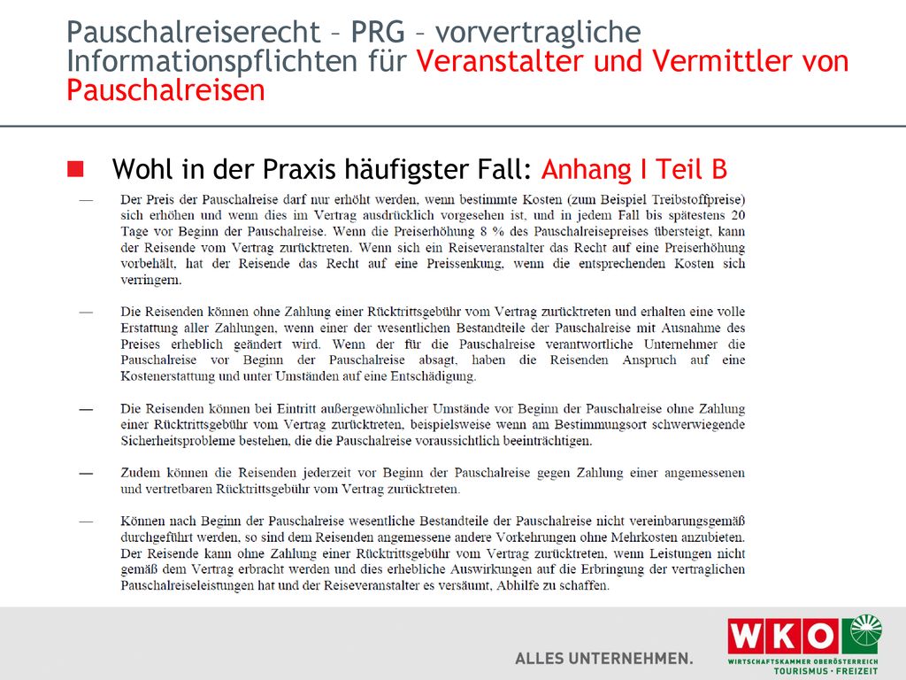 Pauschalreiserecht – PRG – vorvertragliche Informationspflichten für Veranstalter und Vermittler von Pauschalreisen