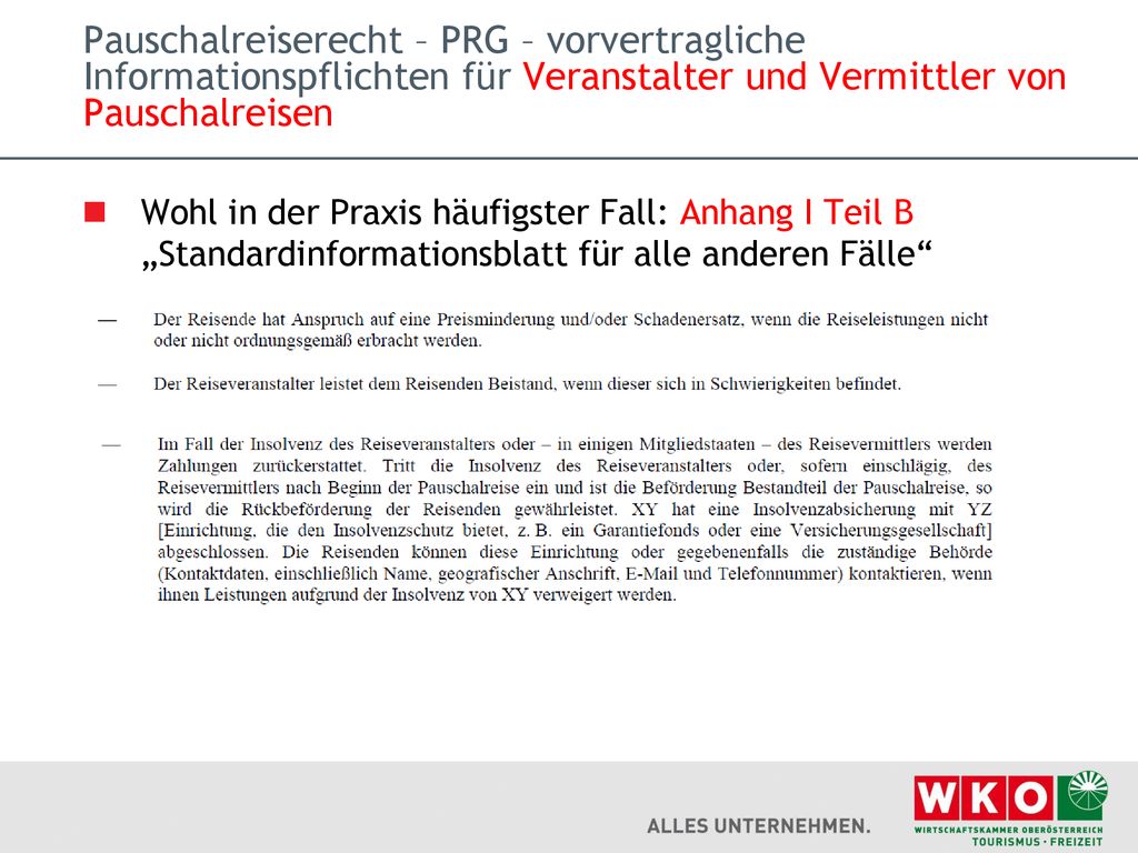 Pauschalreiserecht – PRG – vorvertragliche Informationspflichten für Veranstalter und Vermittler von Pauschalreisen