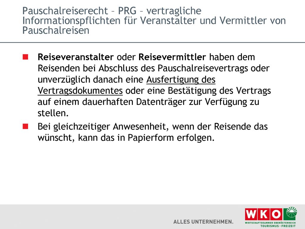 Pauschalreiserecht – PRG – vertragliche Informationspflichten für Veranstalter und Vermittler von Pauschalreisen