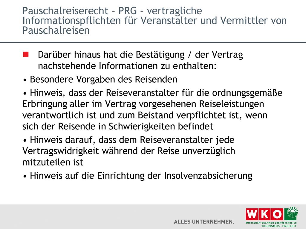 Pauschalreiserecht – PRG – vertragliche Informationspflichten für Veranstalter und Vermittler von Pauschalreisen