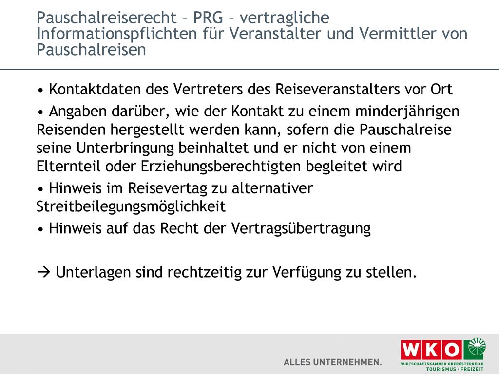 Pauschalreiserecht – PRG – vertragliche Informationspflichten für Veranstalter und Vermittler von Pauschalreisen