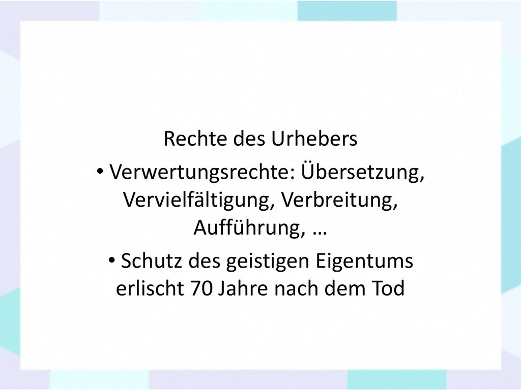 Schutz des geistigen Eigentums erlischt 70 Jahre nach dem Tod