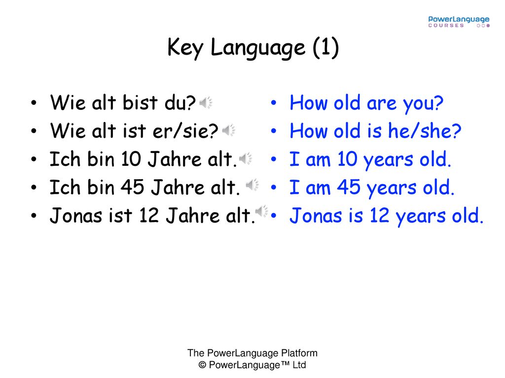 Key Language (1) Wie alt bist du Wie alt ist er/sie