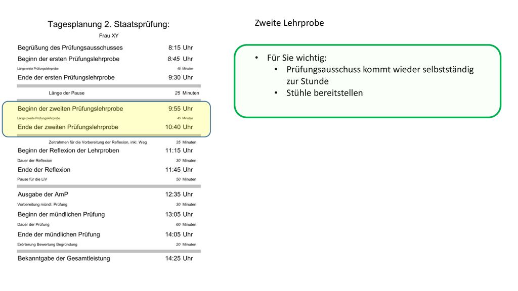 Zweite Lehrprobe Für Sie wichtig: Prüfungsausschuss kommt wieder selbstständig zur Stunde.
