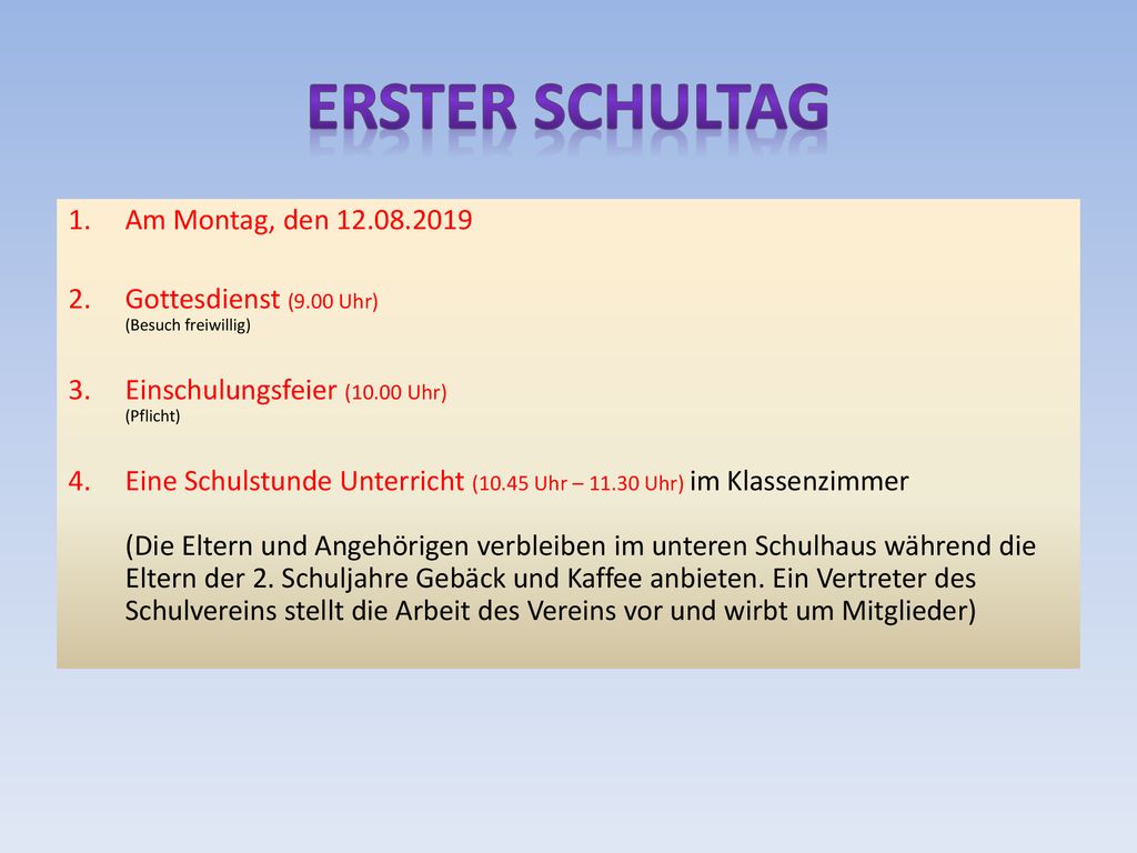 Erster Schultag Am Montag, den