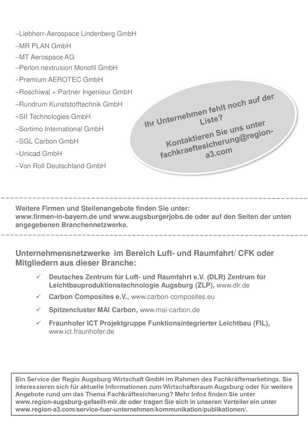 Ihr Unternehmen fehlt noch auf der Liste