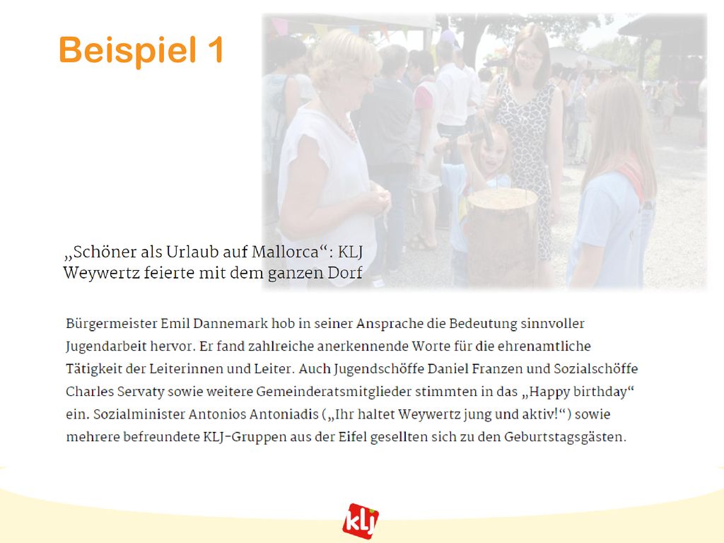 Beispiel 1 Welche Faktoren spielen hier eine wichtige Rolle, welche Punkte werden hier vermittelt