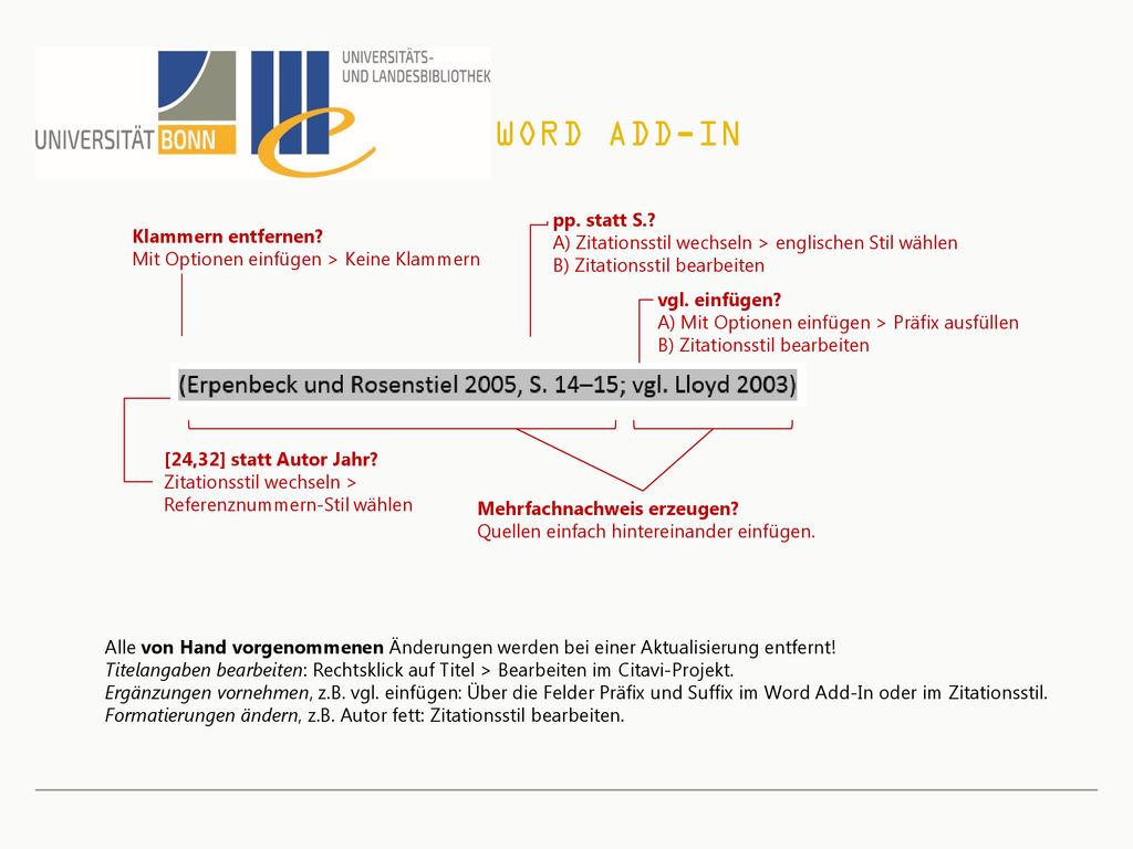 Word Add-In pp. statt S. A) Zitationsstil wechseln > englischen Stil wählen. B) Zitationsstil bearbeiten.