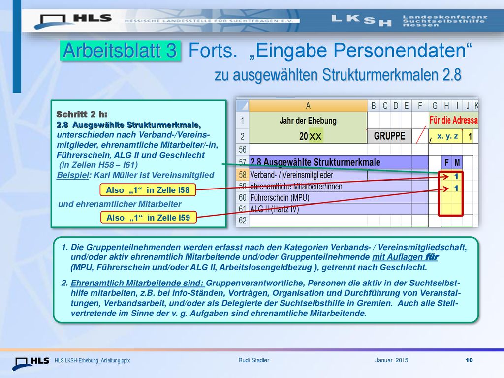 Arbeitsblatt 3 Forts. „Eingabe Personendaten zu ausgewählten Strukturmerkmalen 2.8