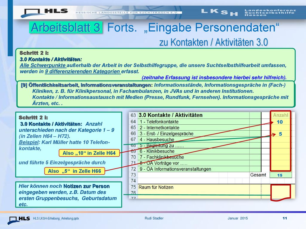 Arbeitsblatt 3 Forts. „Eingabe Personendaten zu Kontakten / Aktivitäten 3.0
