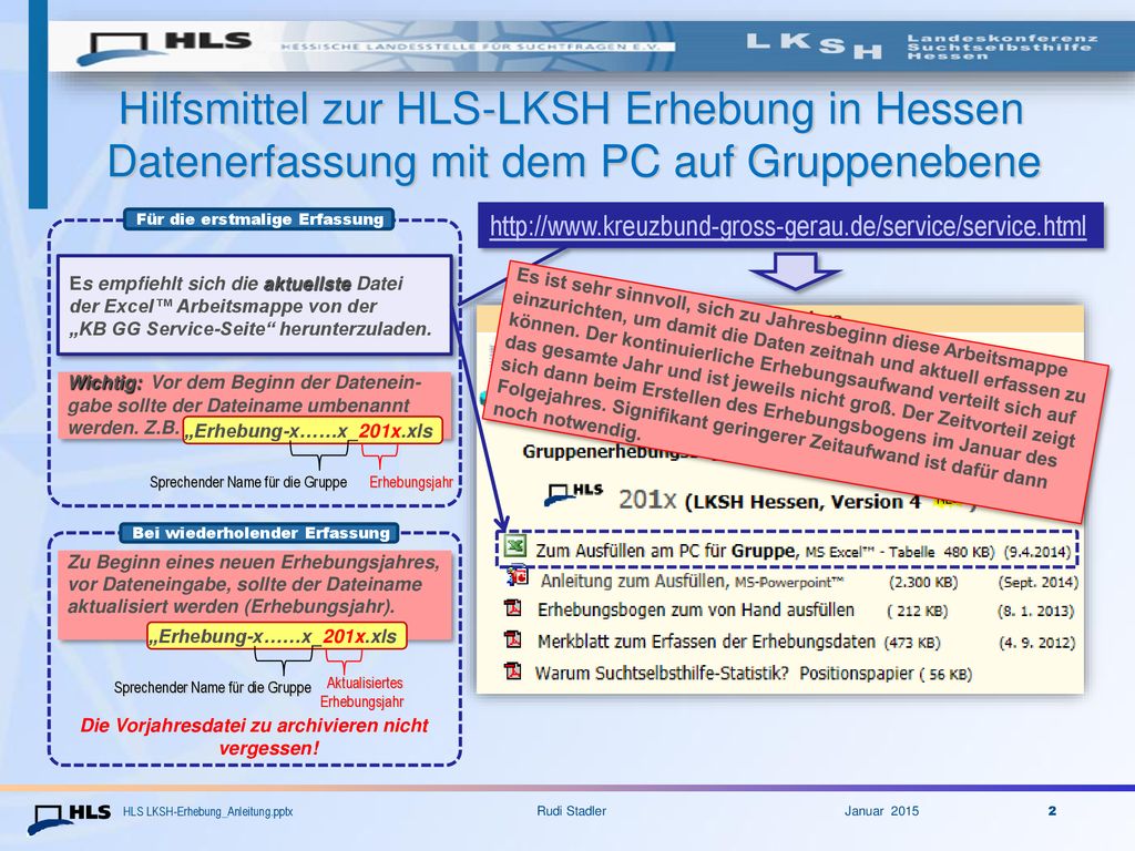 Hilfsmittel zur HLS-LKSH Erhebung in Hessen Datenerfassung mit dem PC auf Gruppenebene