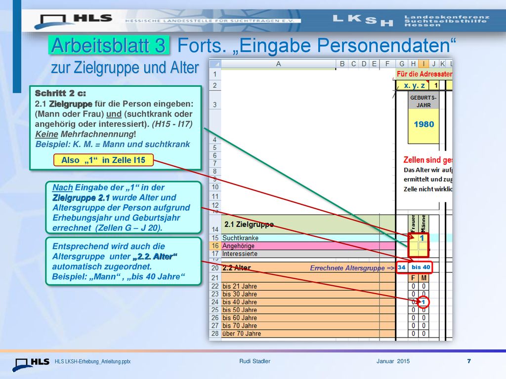 Arbeitsblatt 3 Forts. „Eingabe Personendaten zur Zielgruppe und Alter