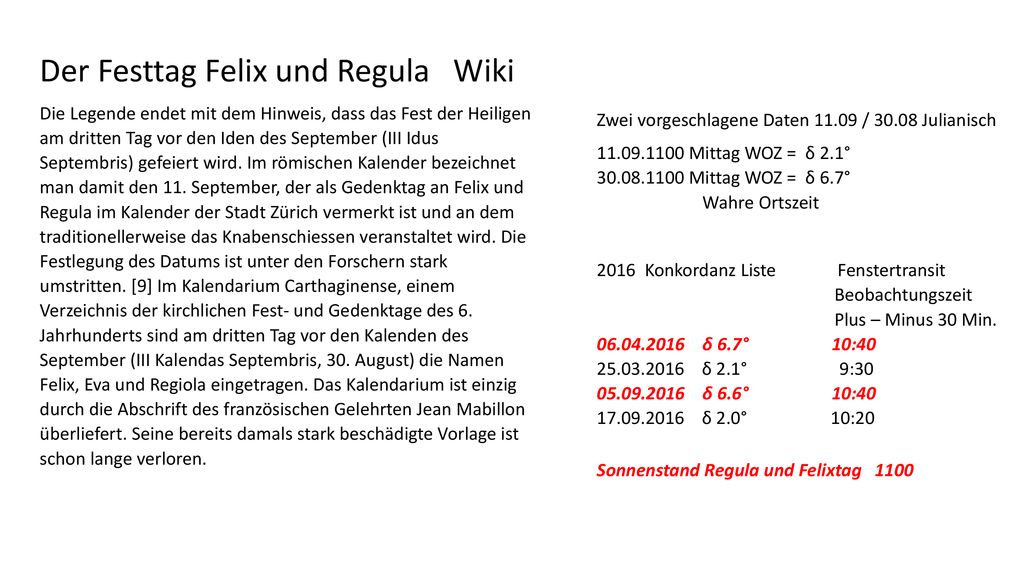 Der Festtag Felix und Regula Wiki