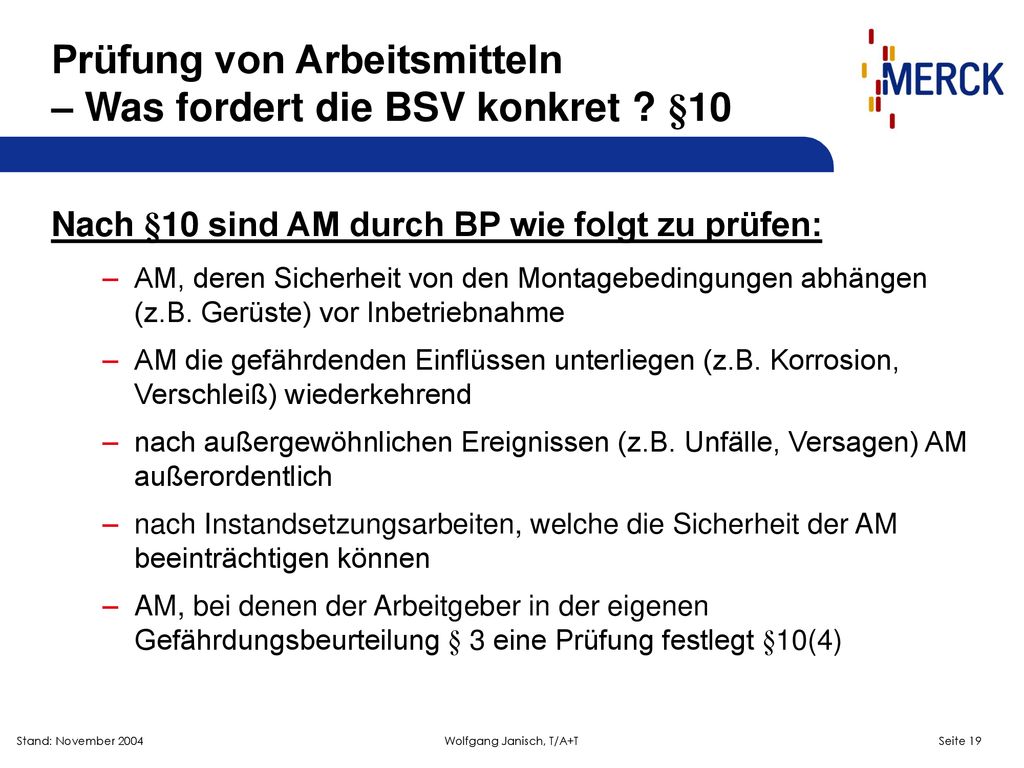 Prüfung von Arbeitsmitteln – Was fordert die BSV konkret §10