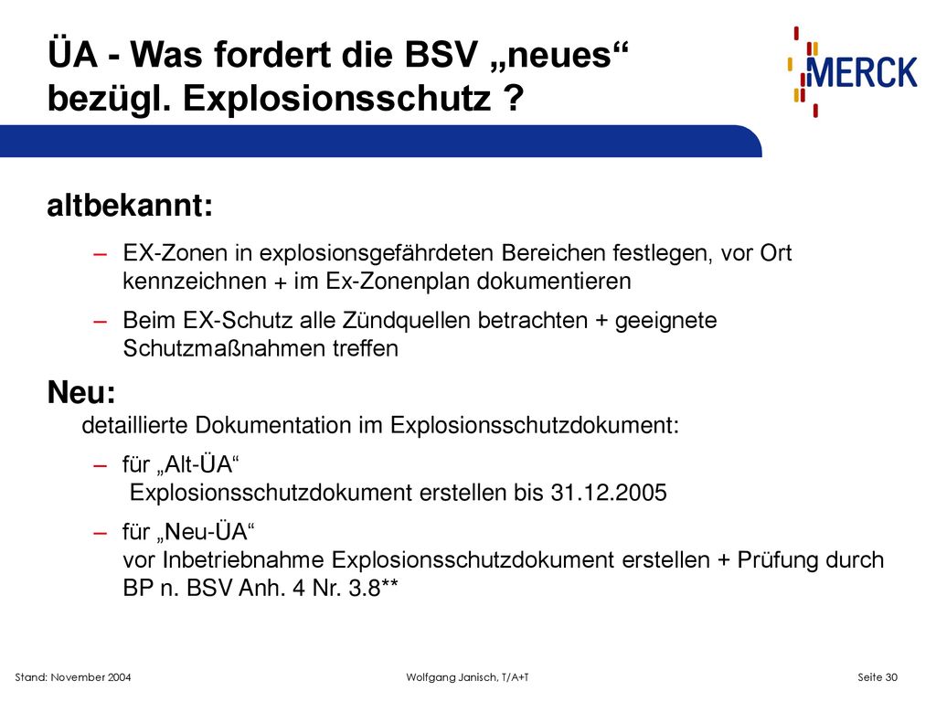 ÜA - Was fordert die BSV „neues bezügl. Explosionsschutz