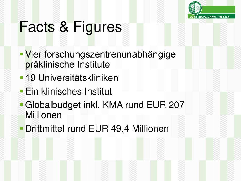Facts & Figures Vier forschungszentrenunabhängige präklinische Institute. 19 Universitätskliniken.