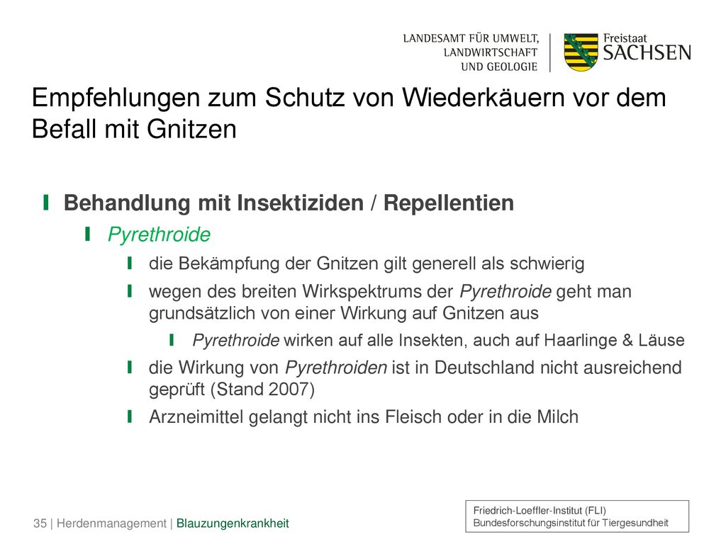 Empfehlungen zum Schutz von Wiederkäuern vor dem Befall mit Gnitzen