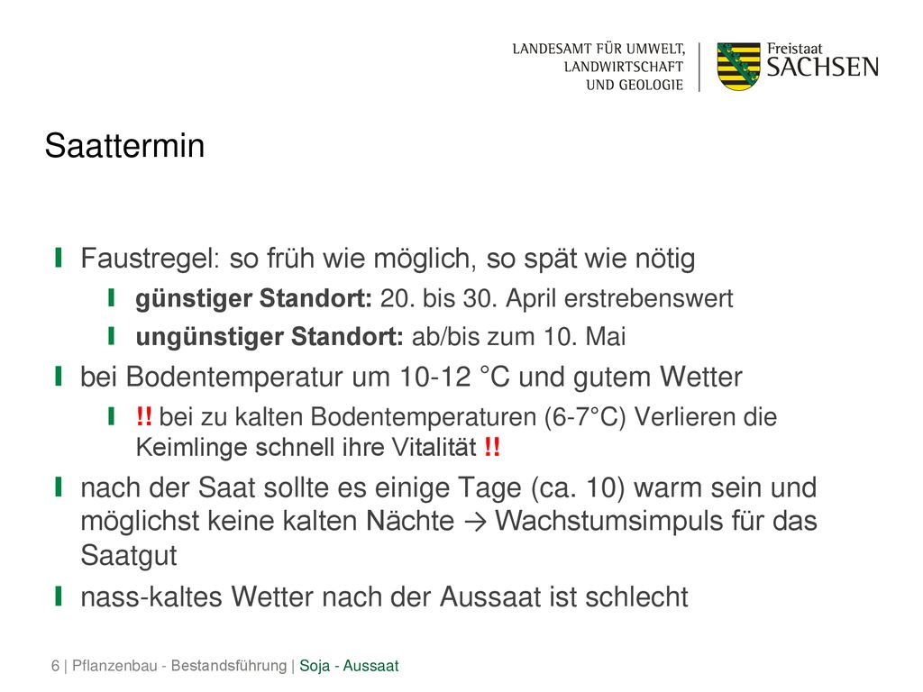 Saattermin Faustregel: so früh wie möglich, so spät wie nötig