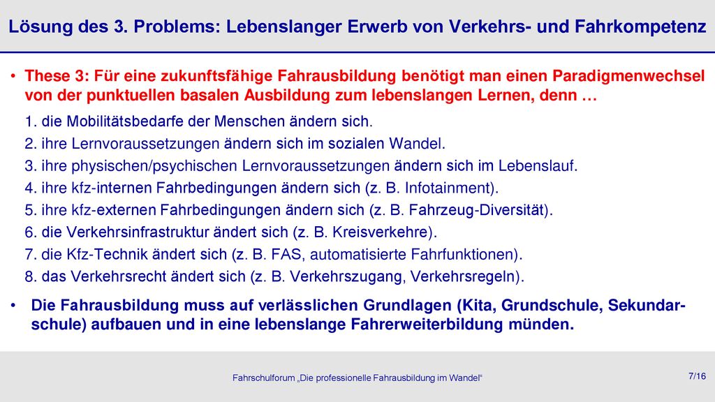 Lösung des 3. Problems: Lebenslanger Erwerb von Verkehrs- und Fahrkompetenz