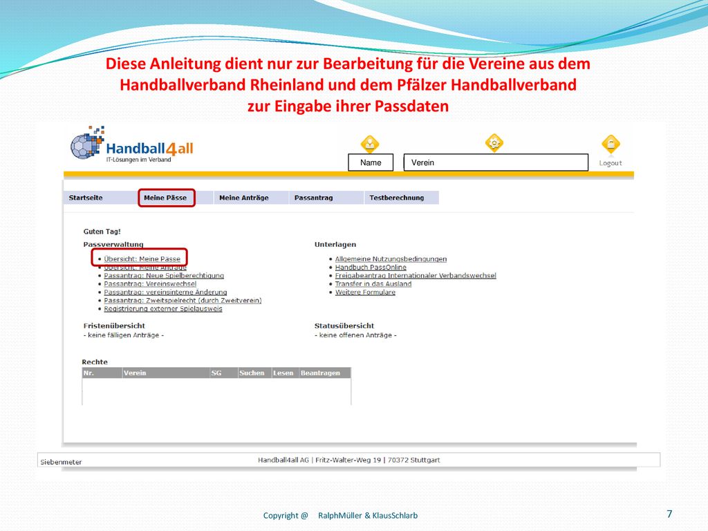 Diese Anleitung dient nur zur Bearbeitung für die Vereine aus dem