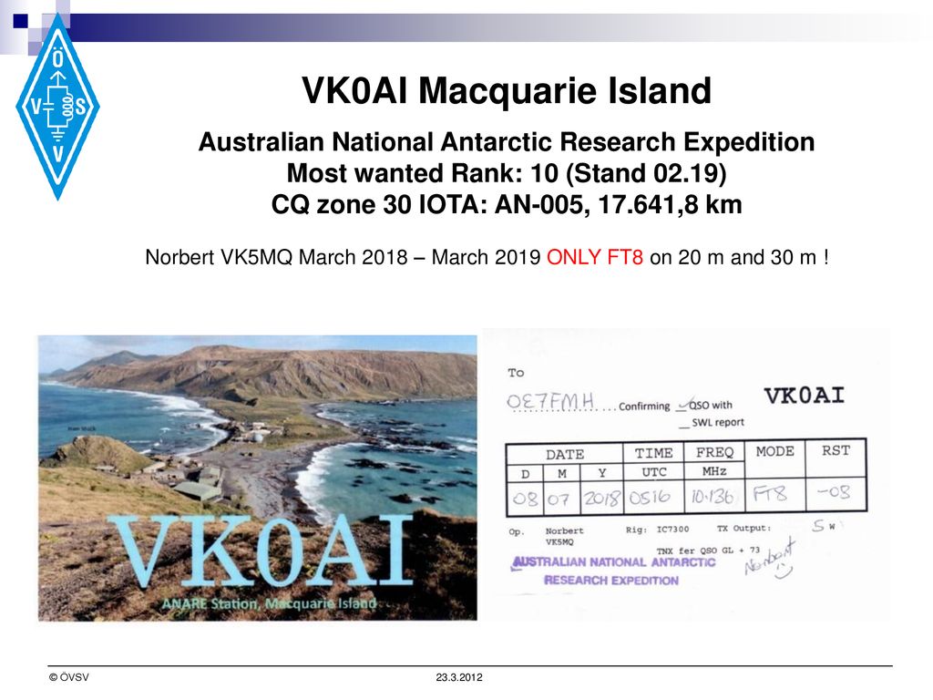 VK0AI Macquarie Island Australian National Antarctic Research Expedition. Most wanted Rank: 10 (Stand 02.19)