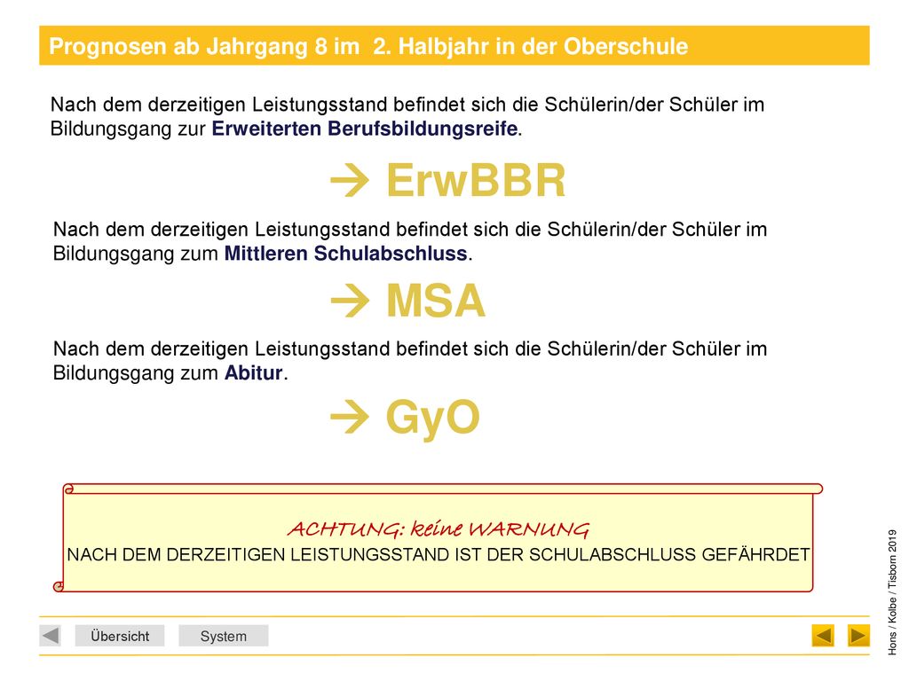Prognosen ab Jahrgang 8 im 2. Halbjahr in der Oberschule